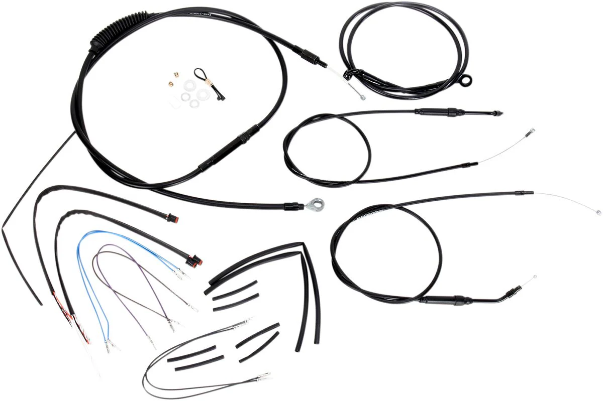 BURLY BRAND Kit Complet de Câbles/Gaines de Guidon en Vinyle Noir pour Ape Hangers