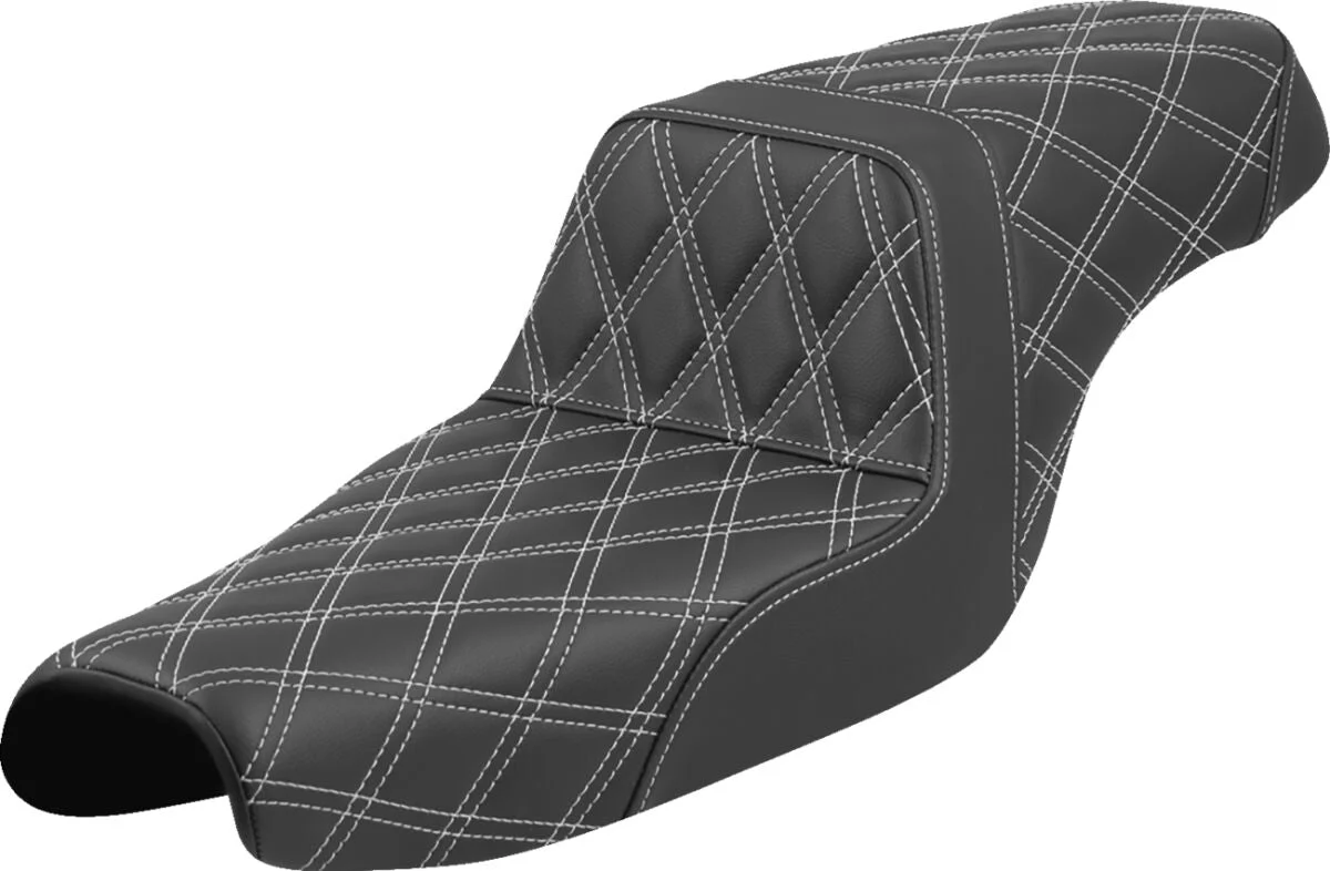 SADDLEMEN Selle Step-Up Lattice Stitch BLANC - Sportster 04+ - réservoir 12 litres